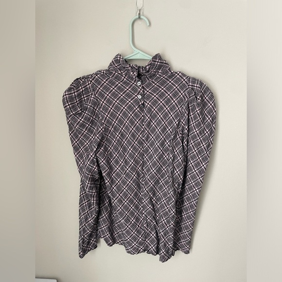 Zara Woman Black & Pink Plaid Feminine Puff Long Sleeve Top Size Medium - Picture 6 of 10